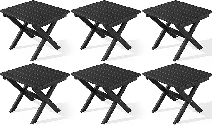SERWALL Folding Outdoor Side Table Set of 6, Adirondack End Table, Black