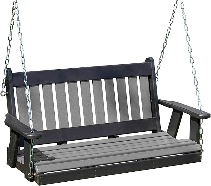 Mission Poly Lumber Wood 5FT Porch Swing Amish Craftsmandship Made in USA HDPE with No Wood fibers 1000 lbs Limit. Stainless Steel Hardware.Signature Design for Patio Outdoor Backyard Garden Park