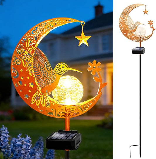 ZNYCYE Solar Lights Outdoor Decorative Moon Hummingbird Solar Stake Lights Birthday Gifts for Women mom Grandma,Hummingbird Garden Decor Waterproof for Walkway, Yard, Lawn, Patio (Warm White)