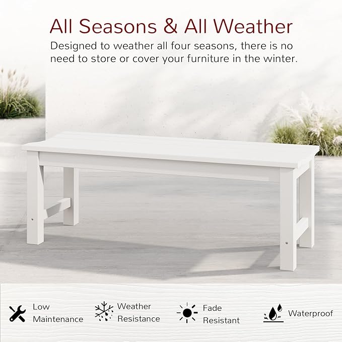 Stoog Outdoor Bench, 2-Person Patio Backless Bench, Outdoor Benches Weatherproof with 800 lbs Weight Capacity, Never Rot or Fade, White
