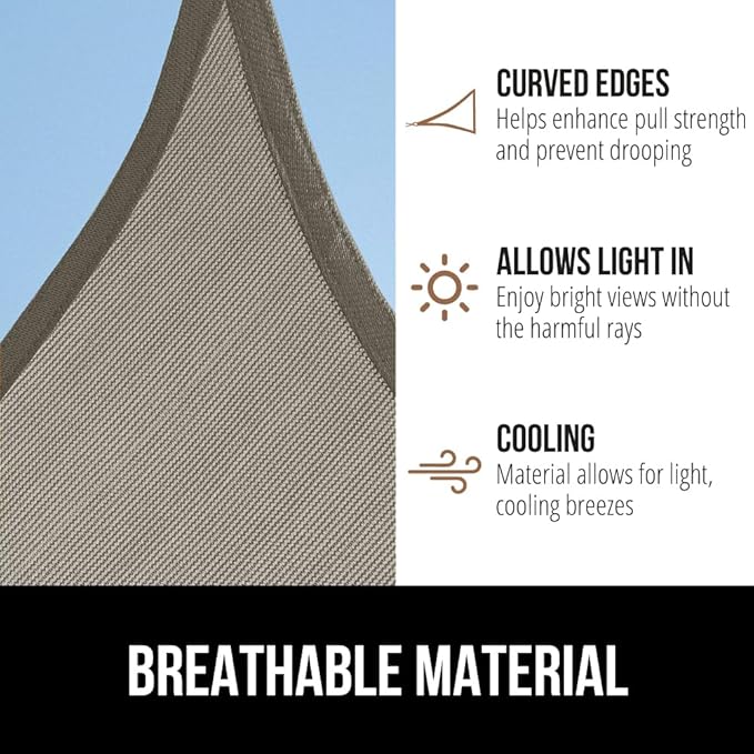 GORILLA GRIP Heavy Duty Sun Shade, UV Protection Fade Tear and Rust Resistant Rectangle Sunshade Canopy, Curved Edges Blocks Sunlight, Breathable Sail, Outdoor Patio, Lawn Garden 12x16 FT Gray