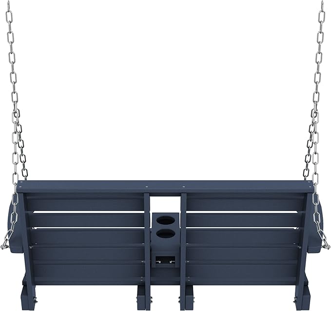 KINGYES Outdoor Hanging Porch Swing, 2 Seat Patio Swing Chair with Cup Holders, Waterproof Swing Chair Bench for Courtyard & Garden, 660LBS Weight Capacity, Blue