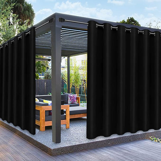 PureFit Outdoor Curtains for Patio Waterproof Weatherproof, UV Resistant Outside Curtains for Gazebo, Front Porch, Pergola, Sun Blocking Privacy Curtain, 100W x 84L inch, 1 Panel, Black