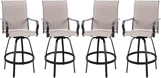 Vongrasig 4 Piece Patio Swivel Bar Chairs, All Weather Metal Textile High Swivel Bar Stools Chairs, Outdoor High Top Bistro Set for Backyard, Lawn Garden, Balcony, Taupe
