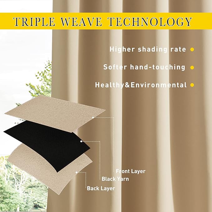 NICETOWN 2 Panels Outdoor Patio Curtains Windproof & Waterproof, Top & Bottom Grommet & Back Tab Light Blocking Drapes Keep Privacy for Yard/Porch with Ropes for Fixed, Biscotti Beige, W46 x L72