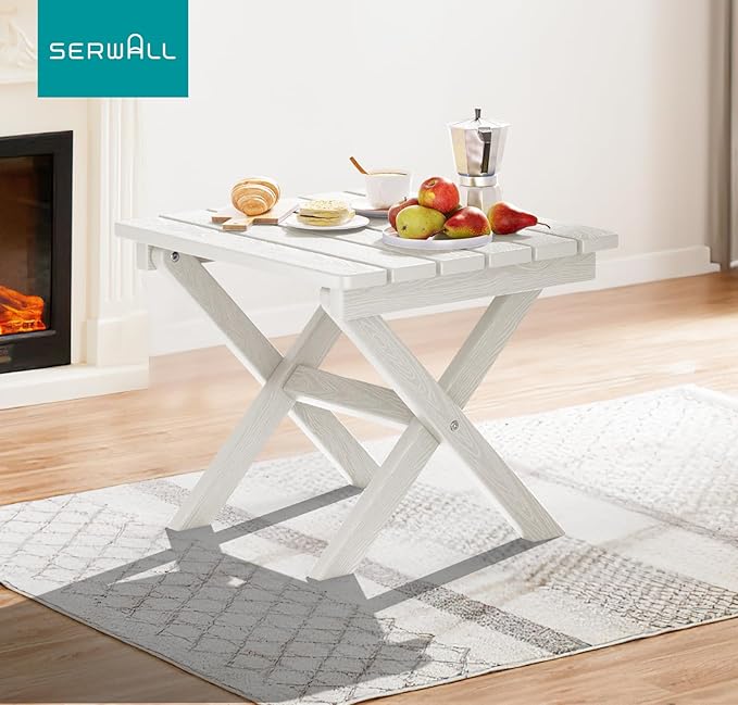 SERWALL Folding Outdoor Side Table Set of 4, Small Adirondack Side Table, White