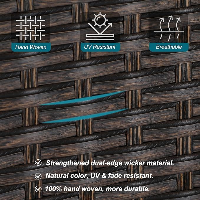 PHI VILLA 5 Pieces Outdoor Dining Set with Umbrella for 4, 37" Square Metal Polywood Table & Cushioned Wicker Rattan Chairs & 10ft Navy Blue Umbrella Furniture for Patio, Deck, Yard, Porch