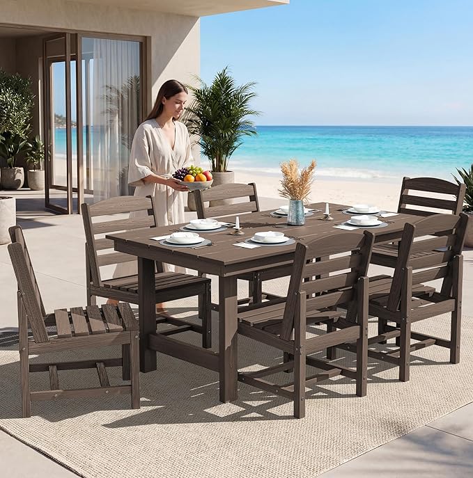 SERWALL Patio Dining Sets for 10 Person, HDPE Dining Set with 2 Tables, 8 Armless Chairs and 2 Armed Dining Chairs, Coffee