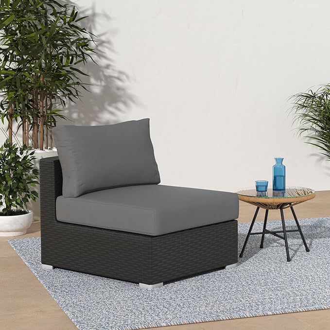 Modway EEI-1854-CHC-GRY Sojourn Wicker Rattan Outdoor Patio Sunbrella Fabric, Armless Chair, Canvas Gray