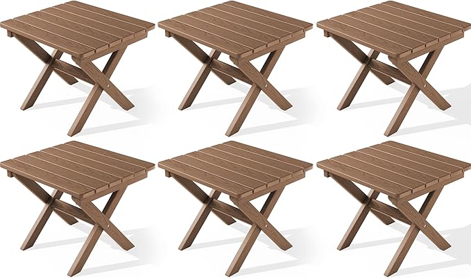 SERWALL Folding Outdoor Side Table Set of 6, Adirondack End Table, Brown