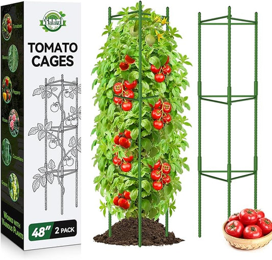 Halatool 2 Pack Tomato Cages for Garden,Up to 48in Adjustable Tomato Cage, Garden Stakes Tomato Trellis for Pots, Tomato Plant Support for Raised Garden Bed & Climbing Vegetables Flowers