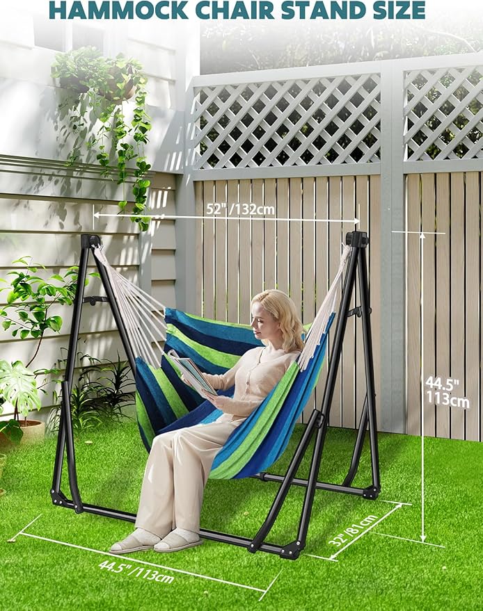 Anyoo 2 in 1 Hammock and Swinging Chair with Collapsible Steel Stand & Carrying Case,Portable & Adjustable,Easy Set Up for Outdoor,Indoor,Porch Swing,Patio,Garden,Camping Trip