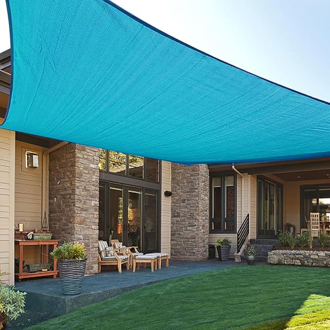 LOVE STORY Custom Size 7'x7' Turquoise Blue Sun Shade Sail Rectangle UV Block Canopy Patio Sail Sunshades Fabric for Outdoor Garden Carport (We Make Custom Size)