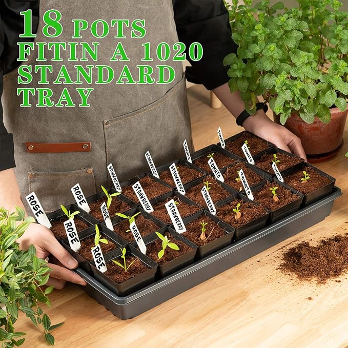 June Fox Square Nursery Pots 3.3 Inches Flexible Plastic Seedling Pots Square Pots for Plants, Succulent, Flower, Pack of 60, with 60 PCS Plant Labels