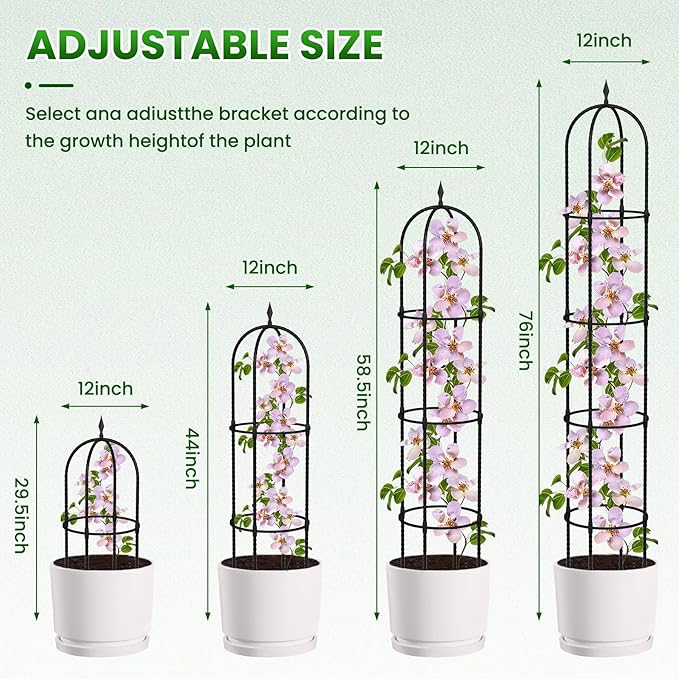 Garden Obelisk Trellis for Climbing Plants - 6.7FT Tall Weather-Resistant Rustproof Metal Plant Flower Support for Roses, Clematis, Tomatoes & Vines, Indoor/Outdoor Use, 11.8”D (2 Pack)