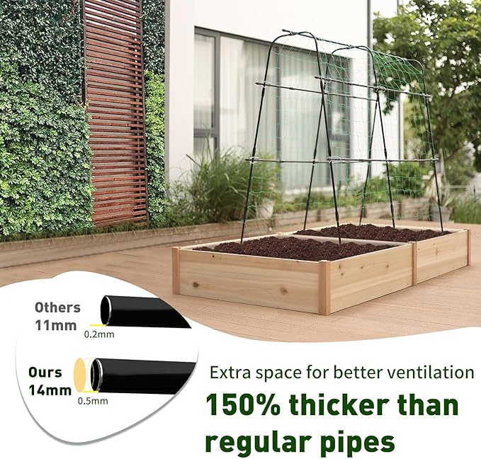 Lalahoni Cucumber Trellis, 5.3x5.3 Feet Metal Garden Arch Plant Support for Climbing Plants Outdoor Vegetable Fruit Flower Vine Peas Beans Trellis for Raised Bed, Lightweight, Black