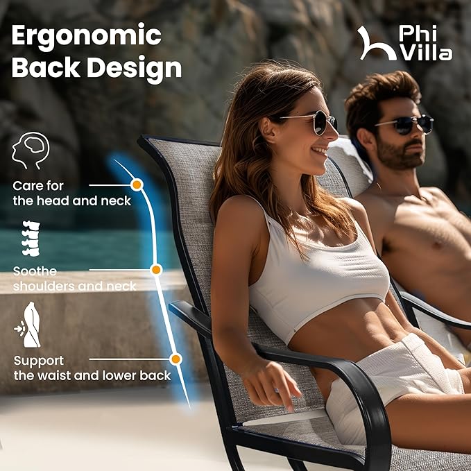 PHI VILLA 5 Piece Patio Dining Set with 4 Padded Outdoor Swivel Dining Chairs and 37"x 37" Metal Steel Dining Table with Umbrella Hole, Outdoor Dining Table and Chairs Set for Deck Pool Lawn