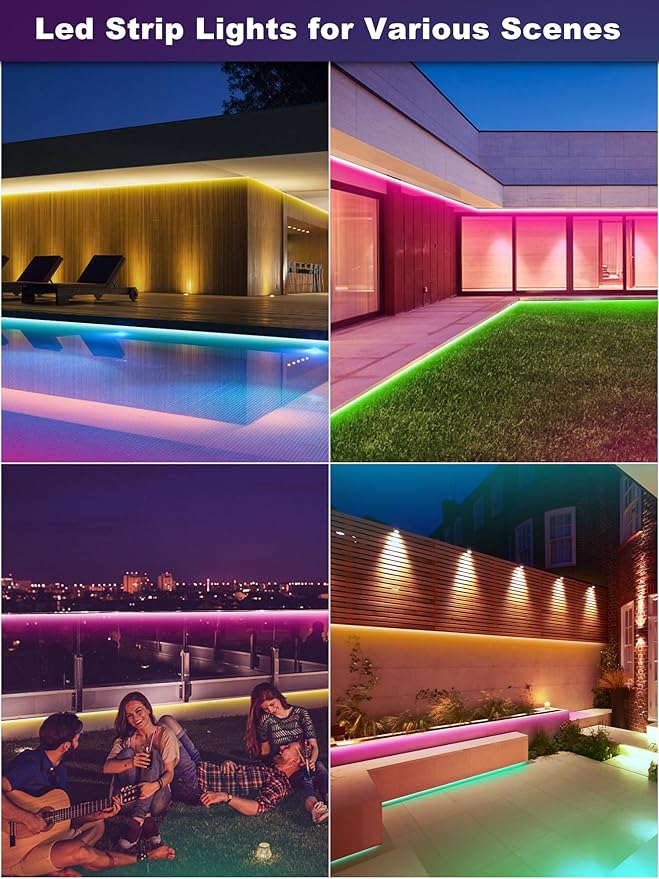100ft(2*50ft) Outdoor Led Strip Lights Waterproof, Ip68 Outside Led Light Strip Waterproof with Remote and App Control, Exterior Led Rope Lights Music Syne RGB Strip Lights for House Party