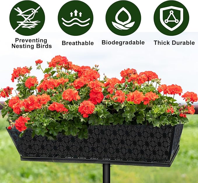 4PCS 24Inch Rectangle Window Box Liner Felt Planter Basket Liner Insert Black Plant Container Liners Non Woven Fabric Liner for Garden Fence Wall Railing Hanging Flower Pot - Avoid Bird Nesting