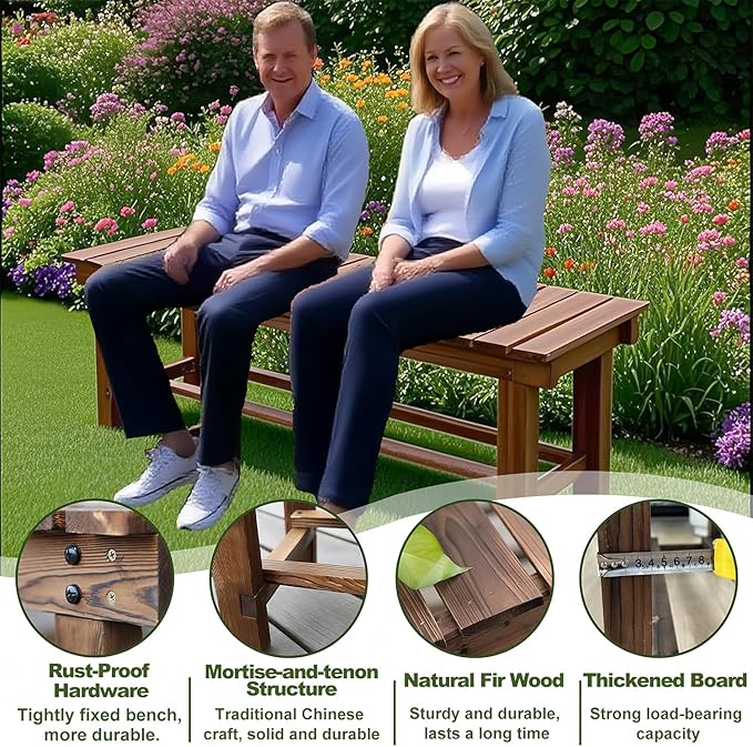 35.4'' Outdoor Garden Benches Weatherproof Patio Bench Two-Person Seat Backless Bench Wood Bench with Slatted High Temperature Bench for Front Porch Backyard (Upgraded to Prevent Fading)