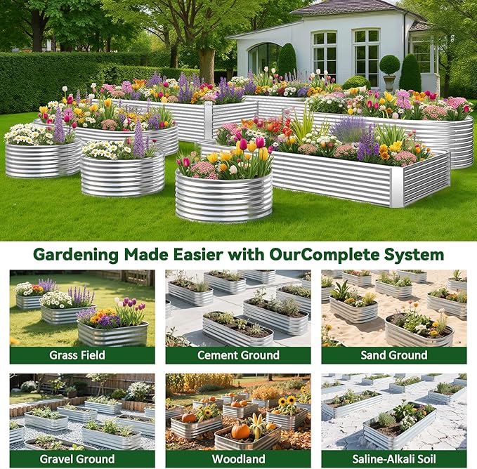 4 Pack Tall 2x2x2FT Round Raised Beds for Gardening, Corrugated Galvanized Steel Raised Garden Bed, Outdoor Metal Above Ground Garden Bed for Vegetables and Flowers