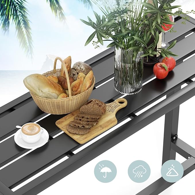 COSTWAY Outdoor Bar Table 48-inch Wide, Narrow Counter Height Dining Table with Waterproof Top and Heavy-Duty Metal Frame, Rectangular Pub Table for Hot Tub Garden Patio Backyard Poolside, Black