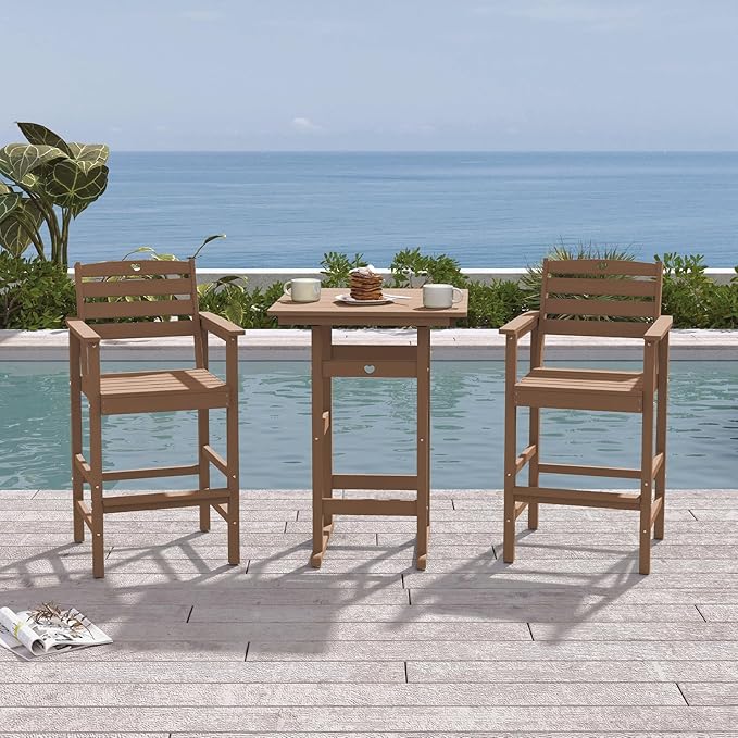 Patio Bar Table,Adirondack Chairs and Table 2 Pieces Set, Bar Height Chairs Set of 2, Outdoor Bar Stools Set,Weather-Resistant Outdoor Furniture for Deck, Balcony, Poolside Easy Assembly