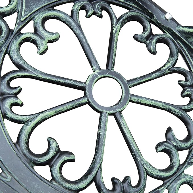 Outsunny Outdoor Bench, Cast Aluminum Outdoor Furniture, Metal Bench with Floral Rose Accent & Antique Finish, Green