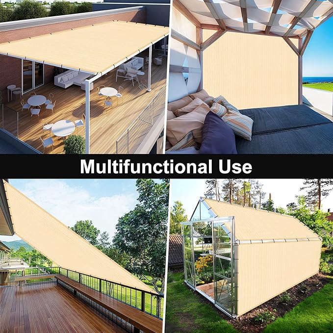 Artpuch 90% Sun Shade Cloth, 8 x 16 FT Pergola Shade Cover Canopy with Grommets, Sun Screen Fabric Tarp for Patio, Outdoor, Garden, Backyard, Wheat