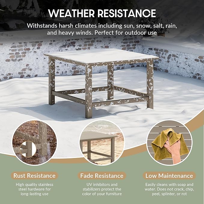 WestinTrends Malibu Low Outdoor HDPE Square Patio Coffee Table, Weathered Wood