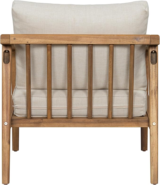 Christopher Knight Home Set of 2 Leland Patio Furniture Acacia Wood Club Chairs, Outdoor Lounge Chair, Relaxing Armchair/Accent Chair, Removable Cushion, Deep Seating, Sturdy Construction, Teak+Beige