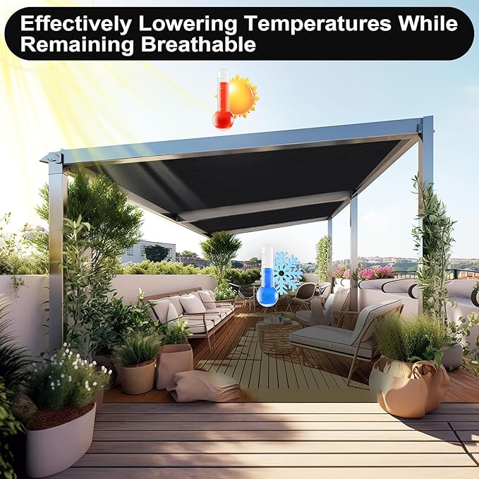Artpuch 90% Sun Shade Cloth, 6 x 12 FT Pergola Shade Cover Canopy with Grommets, Sun Screen Fabric Tarp for Patio, Outdoor, Garden, Backyard, Black