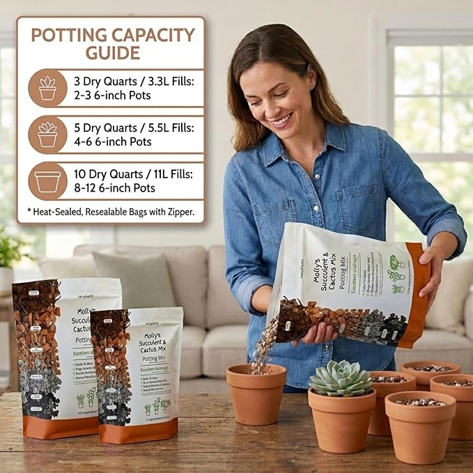 Molly's Succulent Mix - Premium Gritty Soilless Potting Mix for Succulents, Cactus and Bonsai - Contains Akadama, Hyuga, Bark Fines, Pumice, Lava Rock, Mycorrhizae 3 Dry Quarts