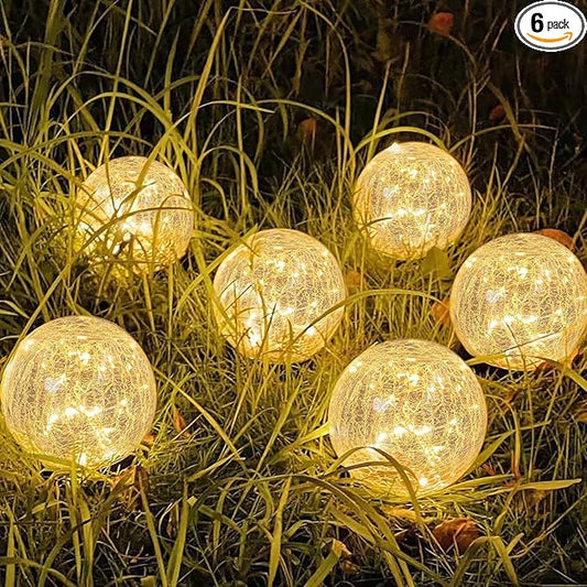 Solar Garden Lights Outdoor Waterproof, 6 Pack LEDs Cracked Glass Ball Light, Ground Landscape Garden Decor, Solar Globe Decorative for Pathway/Patio/Lawn/Yard, 3.9"