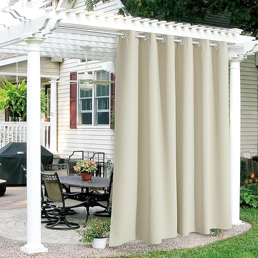 RYB HOME Outdoor Curtains for Patio Waterproof Block Sunlight Thermal Insulated Privacy Assured Thick Outside Curtains for Porch, Gazebo, Pergola, W84" x L95", Beige, 1 Panel