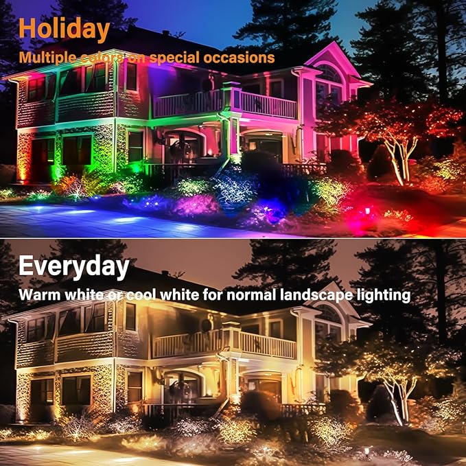 Low Voltage RGBW LED Landscape Lights Spot Lights Outdoor for Yard Garden Decor Spotlight, 12V-24V Low Voltage Landscape Lighting with 16 Color Changing and Remote IP68 Waterproof (12)