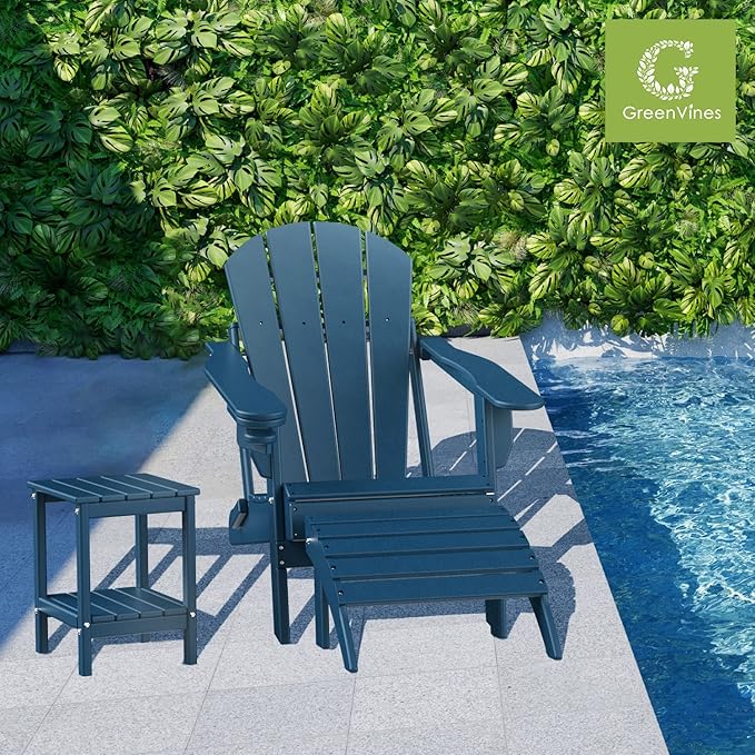 GREENVINES Adirondack-Outdoor-Side-Table | 14 x 13 Inches | HDPE Plastic | All Weather | Blue | Outside End Tables | Storage Shelf | for Patio Porch Backyard Indoor