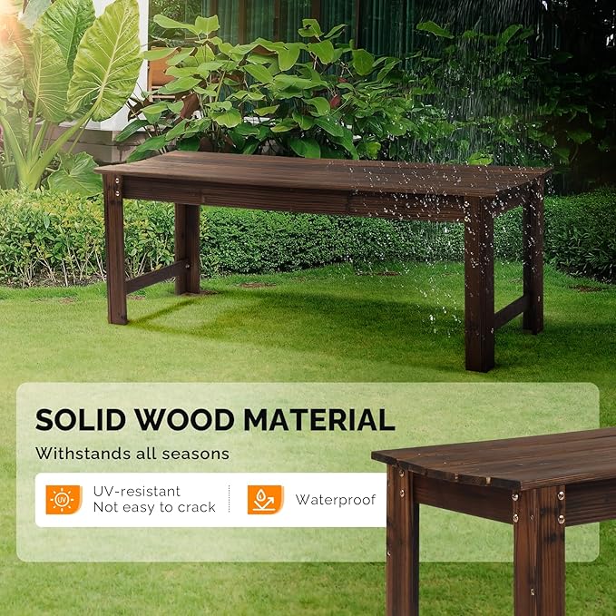 VINGLI Outdoor Wood Bench, 48" Outdoor Bench Patio Wooden Bench Garden Bench Outdoor Backless Bench for Deck Patio (Carbonized)