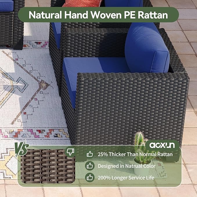 Aoxun 7 Piece Outdoor Patio Furniture Set 6 Seats, Outdoor Sectional with Thick Waterproof Cushions & Storage Coffee Table, Patio Conversation Sets for Garden,Backyard, Porch, Balcony, Deck, Blue