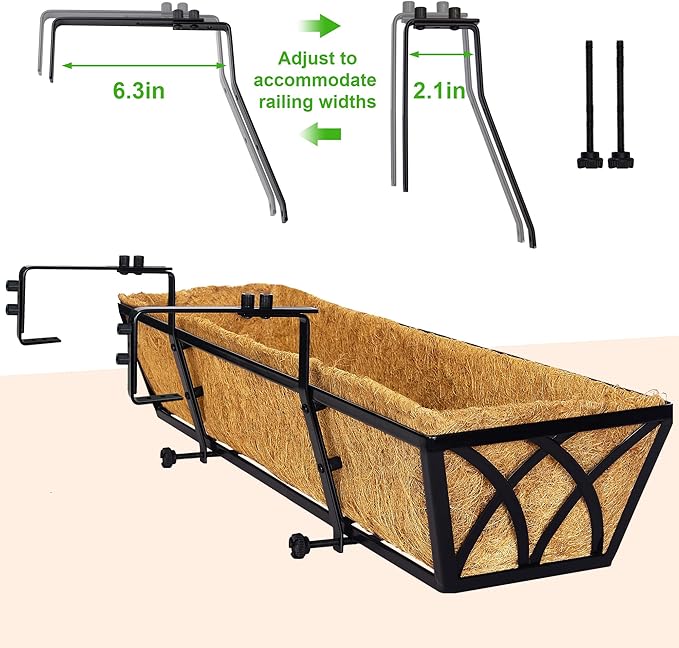6pcs 30 Inch Window Deck with Coco Liner, 30" Window Boxes Horse Trough with Coconut Coir Liner, Metal Hanging Flower Planter Window Basket Deck Railing Planter Boxes for Outdoor Indoor Lawn