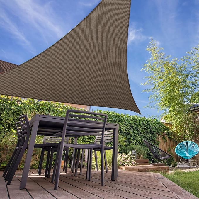 E&K Sunrise 24' x 24' x 24' Sun Shade Sail Triangle Canopy Shade Cover UV Block for Patio Backyard Garden Outdoor (Brown)
