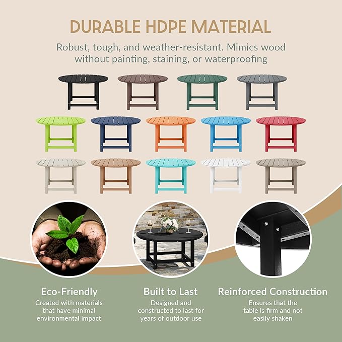 WestinTrends Malibu Low Outdoor HDPE Round Patio Coffee Table, Black