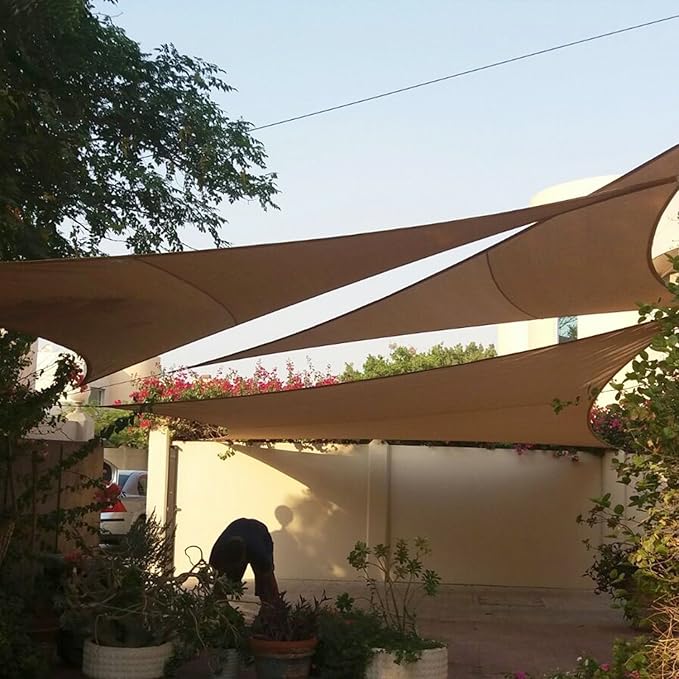 E&K Sunrise 25' x 25' x 25' Sun Shade Sail Triangle Canopy Shade Cover UV Block for Patio Backyard Garden Outdoor (Brown)