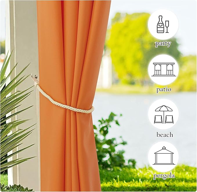 NICETOWN Canvas Outdoor Curtains for Patio Decoration, Waterproof & Windproof Thermal Outside Drapes Top & Bottom Grommet, Privacy Shades for Pool/Pergola, Orange, 55" W by 108" L, 2 Pieces