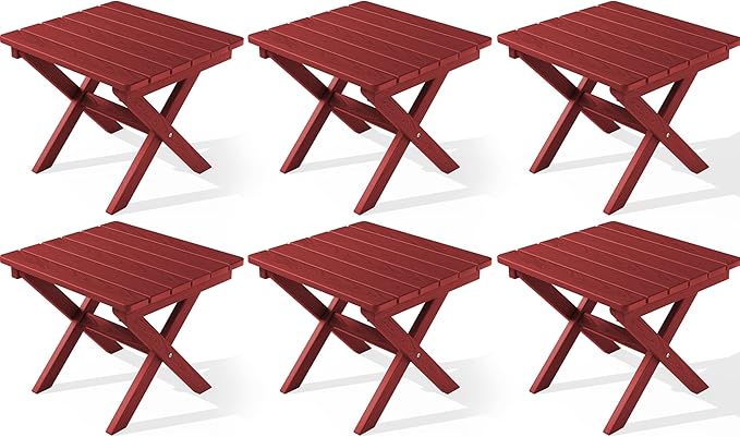 SERWALL Folding Outdoor Side Table Set of 6, Adirondack End Table, Red