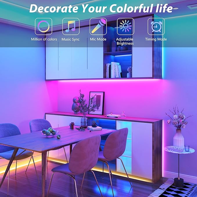Outdoor Led Strip Lights Waterproof 298ft (2*149ft), Ip65 Outside Led Light Strip Waterproof with Remote and App Control, Exterior Led Rope Lights Music Syne RGB Strip Lights for Bedroom Decor