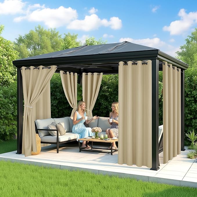 Outdoor Curtains for Patio Waterproof - 8 Panels Privacy Weatherproof Outside Curtains with Grommets for Pergola, Gazebo, Porch, Cabana, Balcony, 54 x 84 Inch, Cream