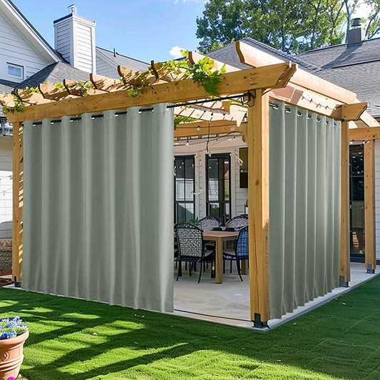 NICETOWN 2 Panels Outdoor Curtains for Patio Waterproof & Windproof, Extra Wide Grommet & Back Tab on Top & Bottom Thermal Insulated Sun Blocking Drapes with Rope for Gazebo, Sage Green, W100 x L95