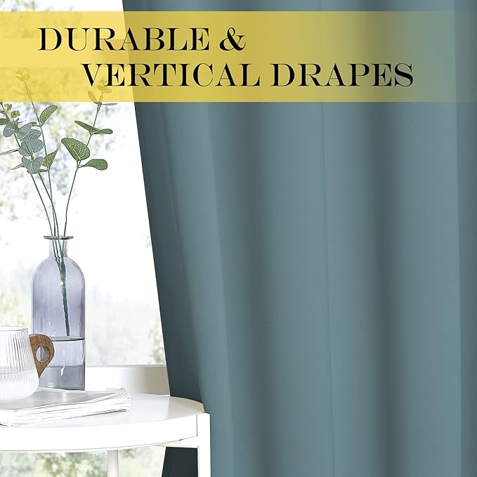 NICETOWN Blackout Greyish Blue Curtains & Drapes for Living Room - Thermal Insulated Solid Grommet Sound Reducing Energy Saving Window Treatments for Porch/Hall, 1 Panel, W66 x L90