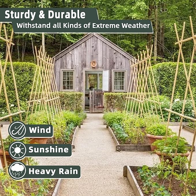 50Pcs / 3ft Bamboo Plant Stakes for Indoor Outdoor Plants, Garden Plant Support Sticks, Poles for Tomato Vegetables Beans Trees Potted Climbing Plants(0.32''-0.4'')